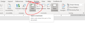 Add a new comment in MS Word